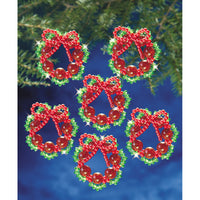 Holiday Beaded Ornament Kit-Cranberry Wreaths 2.25" Makes 8