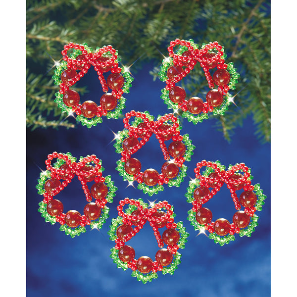 Holiday Beaded Ornament Kit-Cranberry Wreaths 2.25" Makes 8