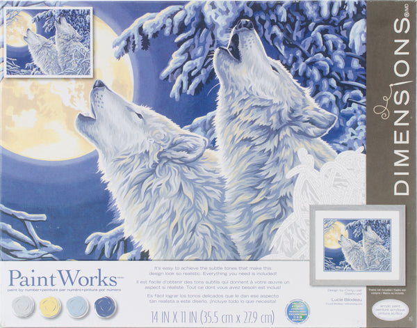 Paint Works Paint By Number Kit 14"X11"-Moonlight Wolves