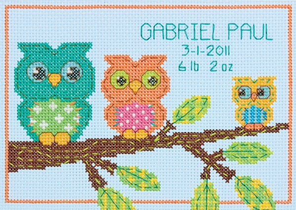 Dimensions Mini Counted Cross Stitch Kit 7"X5"-Owl Birth Record (14 Count)
