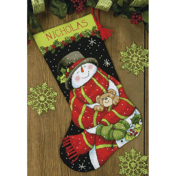 Snowman And Bear Stocking Needlepoint Kit-16" Long Stitched In Floss