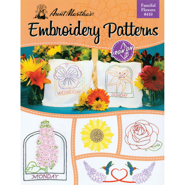 Aunt Martha's Iron-On Transfer Book-Fanciful Flowers