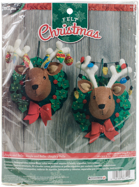 Bucilla Felt Wall Hanging Applique Kit 6.5"X8.5" Set Of 2-Jingle & Belle Reindeer Heads