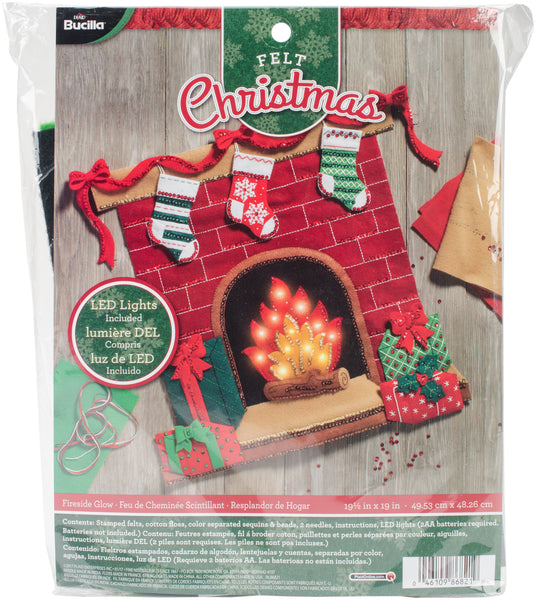 Bucilla Felt Wall Hanging Applique Kit 19.5"X19"-Fireside Glow W/String Lights