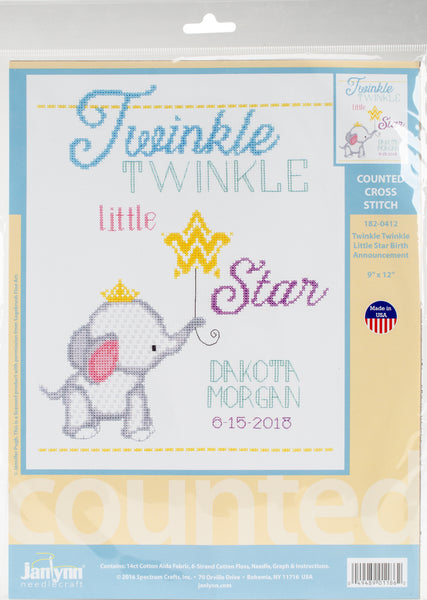 Twinkle Twinkle Little Star Counted Cross Stitch Kit-9"X12" 14 Count