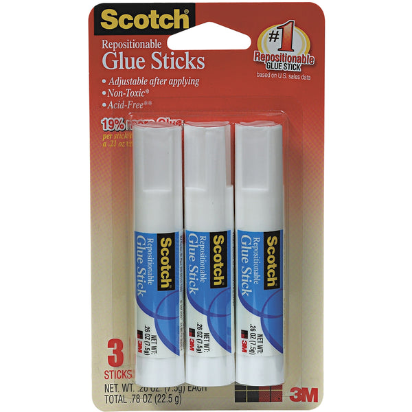 Scotch Repositionable Glue Sticks 3/Pkg-.26oz