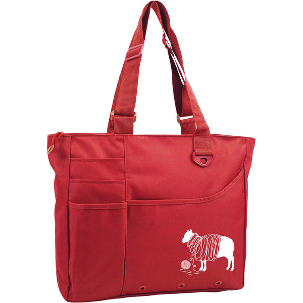 Knit Happy Unwound Sheep Bright Bag 15"X13"X4"-Red