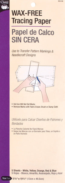 Dritz Single-Faced Wax-Free Tracing Paper 5-1/8"X19-1/2"-Assorted Colors 5/Pkg