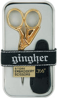 Gingher Gold-Handled Stork Embroidery Scissors 3-1/2"-W/Leather Sheath