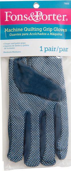 Fons & Porter Machine Quilting Grip Gloves 1 Pair-Medium - Blue