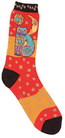 Laurel Burch Socks-Celestial Cat - Orange