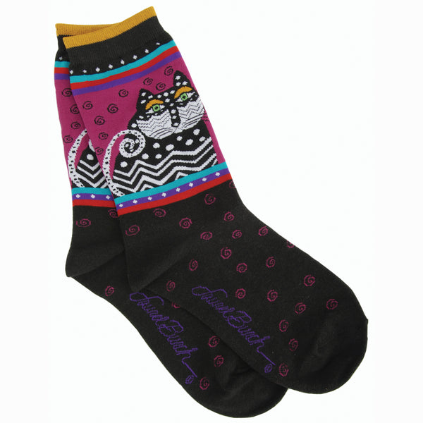 Laurel Burch Socks-Polka Dot Cats - Black