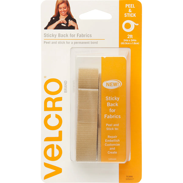 VELCRO(R) Brand STICKY BACK For Fabric Tape .75"X24"-Beige