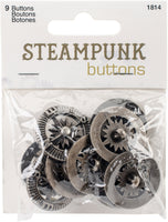 Steampunk Buttons-Antique Silver Compass 9/Pkg