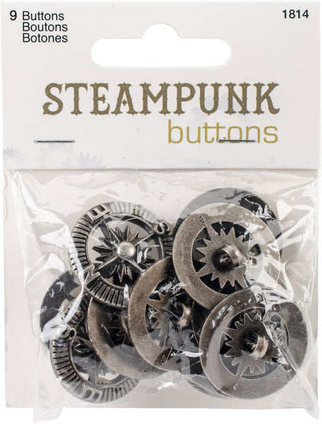 Steampunk Buttons-Antique Silver Compass 9/Pkg