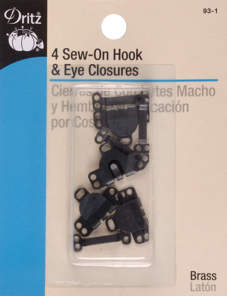 Dritz Sew-On Skirt Hook & Eye Closures 4/Pkg-Black
