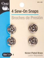 Dritz Sew-On Snaps 4/Pkg-Nickel-Plated Brass Size 4
