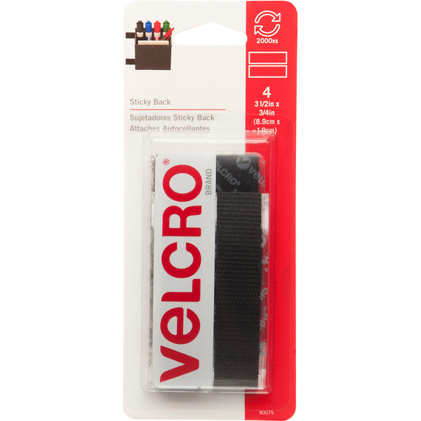 VELCRO(R) Brand STICKY BACK Tape 3/4"X3-1/2" 4/Pkg-Black