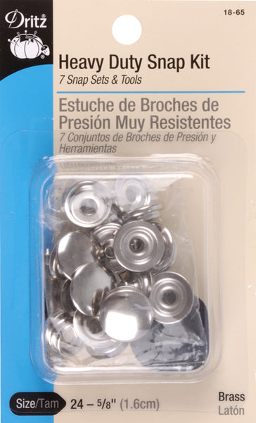 Dritz Heavy Duty Snaps & Tool Kit 5/8" 7/Pkg-Nickel-Plated Brass