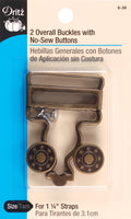 Dritz Overall Buckles W/No-Sew Buttons For 1-1/4" Straps-Antique Brass 4/Pkg
