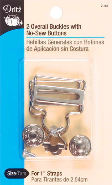 Dritz Overall Buckles W/No-Sew Buttons For 1" Straps 2/Pkg-Nickel