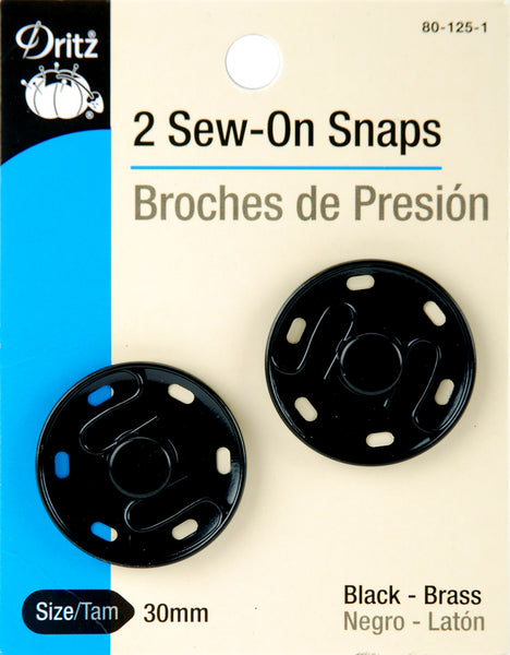Dritz Sew-On Snaps 30mm 2/Pkg-Black