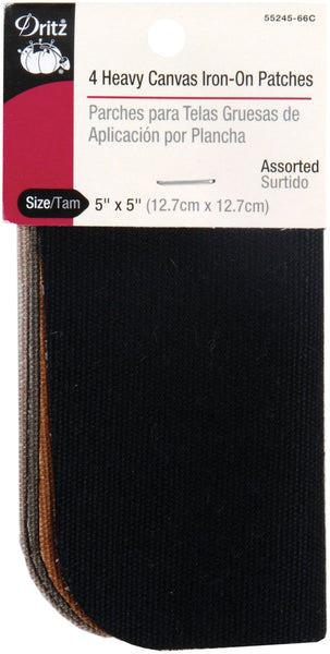 Dritz Iron-On Heavy Canvas Patches 5"X5" 2/Pkg-Assorted Colors
