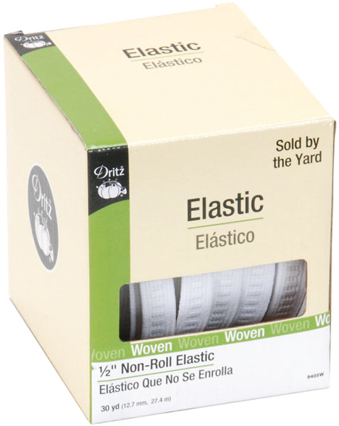 Dritz Woven Non-Roll Elastic 1/2"X30yd-White