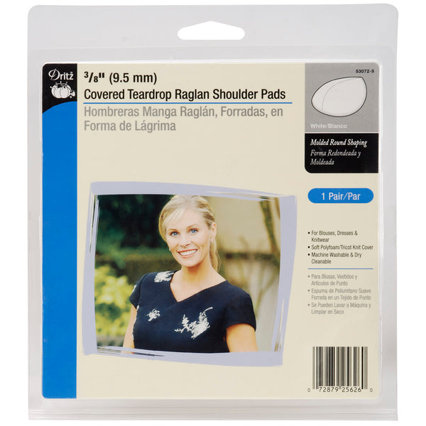 Dritz 3/8" Covered Teardrop Raglan Shoulder Pads 2/Pkg-White