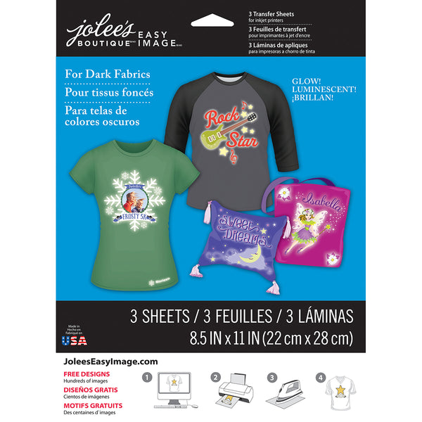 Jolee's Easy Image Transfer Sheets 8.5"X11" 3/Pkg-Glow-In-The-Dark For Dark Fabrics