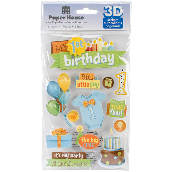 Paper House 3D Stickers 4.5"x8.5"-1st Birthday-Boy