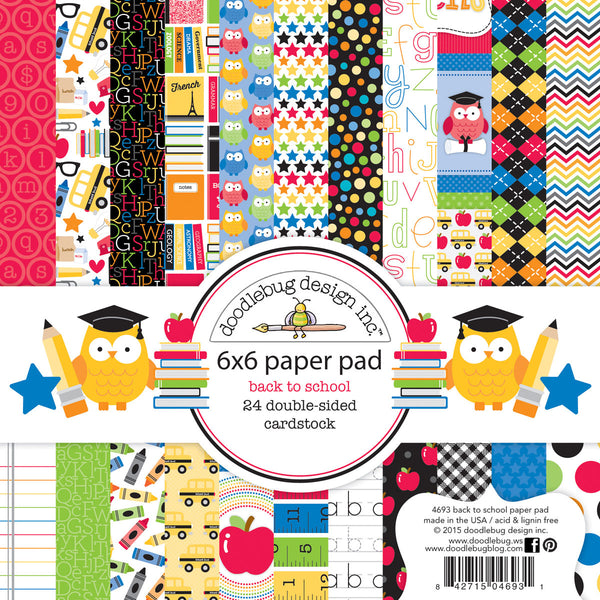 Doodlebug Double-Sided Paper Pad 6"X6" 24/Pkg-School, 12 Designs/2 Each