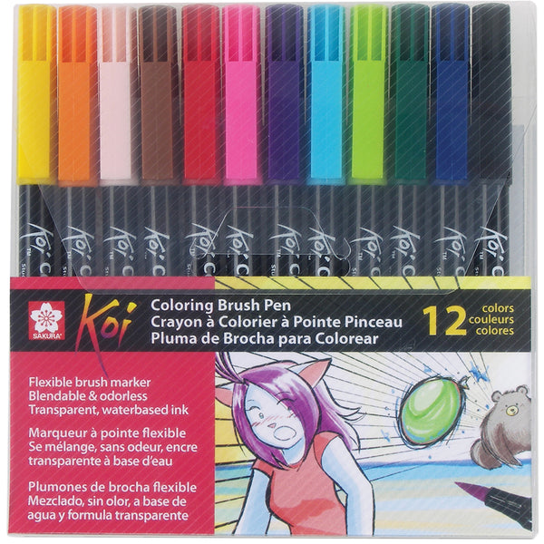Koi Coloring Brush Pens 12/Pkg-Assorted