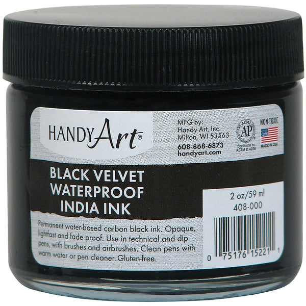 Handy Art Black Velvet India Ink 2oz Glass Jar-