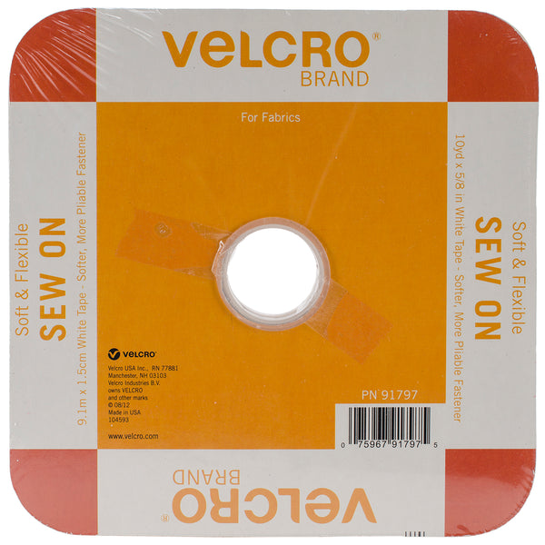 VELCRO(R) Brand Sew-On Soft & Flexible Tape 5/8"X30'-White