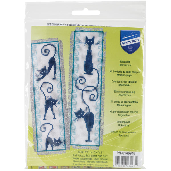 Cheerful Cats Bookmarks On Aida Counted Cross Stitch Kit-2.5"X8" 14 Count Set Of 2