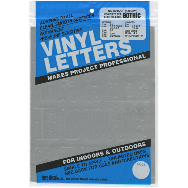 Permanent Adhesive Vinyl Letters & Numbers 2" 167/Pkg-Silver