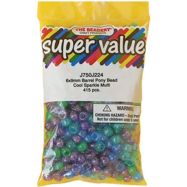Pony Beads 6mmX9mm 415/Pkg-Cool Sparkle Multicolor