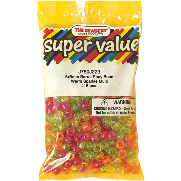 Pony Beads 6mmX9mm 415/Pkg-Warm Sparkle Multicolor
