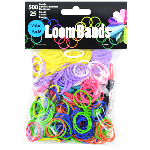 Loom Bands 500/Pkg W/25 Clasps-Primary Assortment