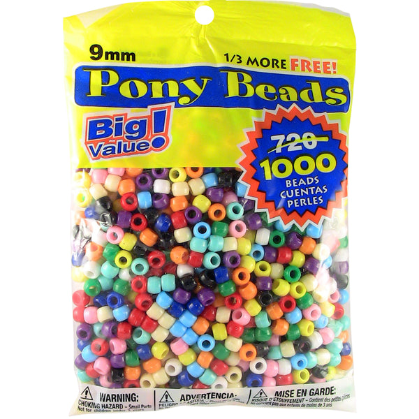 Pony Beads 6mmX9mm 1,000/Pkg-Opaque Multicolor