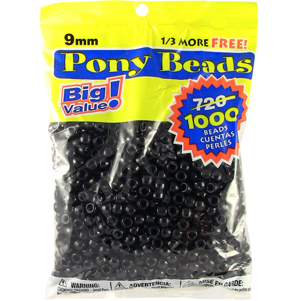 Pony Beads 6mmX9mm 1,000/Pkg-Opaque Black