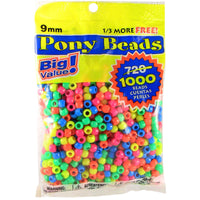Pony Beads 6mmX9mm 1,000/Pkg-Opaque Neon