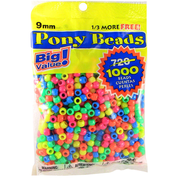Pony Beads 6mmX9mm 1,000/Pkg-Opaque Neon