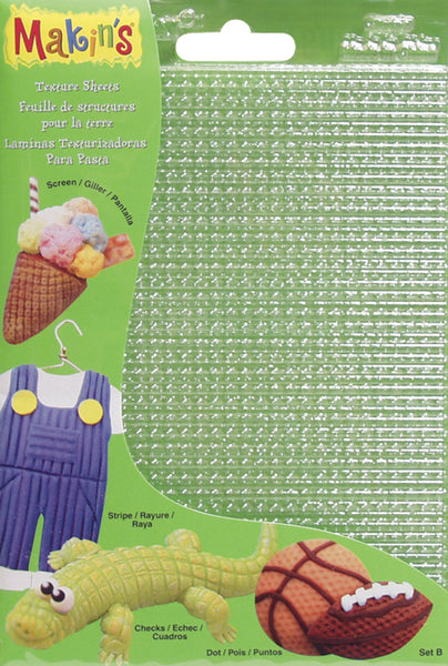 Makin's Clay Texture Sheets 7"X5.5" 4/Pkg-Set B (Screen, Stripe, Check & Dot)