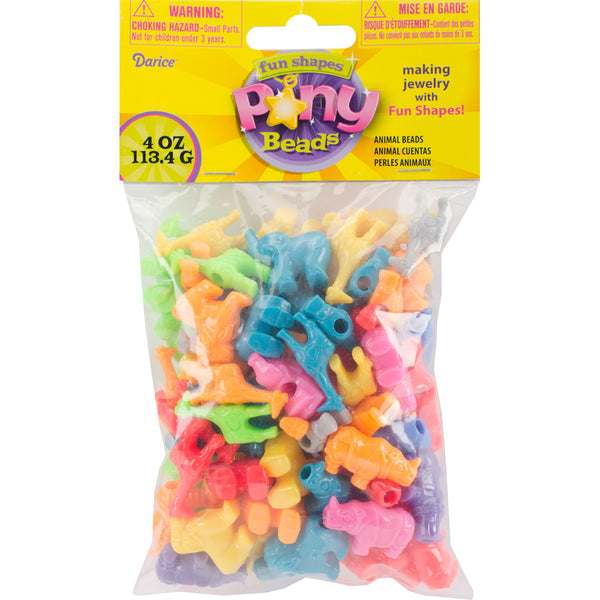 Fun Shapes Pony Beads 4oz-Animal - Deer, Rhino, Lion & Elephant