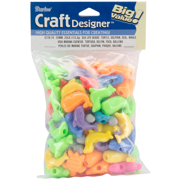 Fun Shapes Pony Beads 4oz-Sea Life - Turtle, Dolphin, Seal & Whale