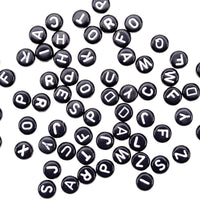 Alphabet Beads 7mm 150/Pkg-Black Round W/White Letters
