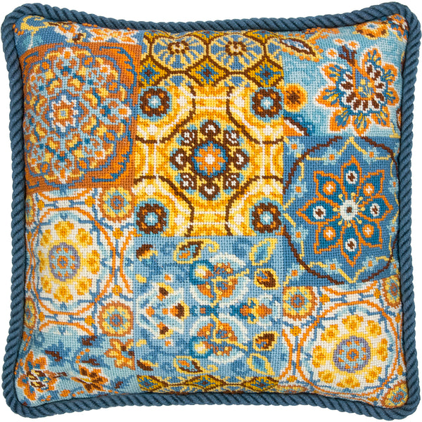 Patterns On Blue Needlepoint Kit-14"X14" Stitched In Wool