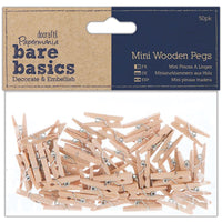 Papermania Bare Basics Mini Wooden Pegs 50/Pkg-Plain Clothespins